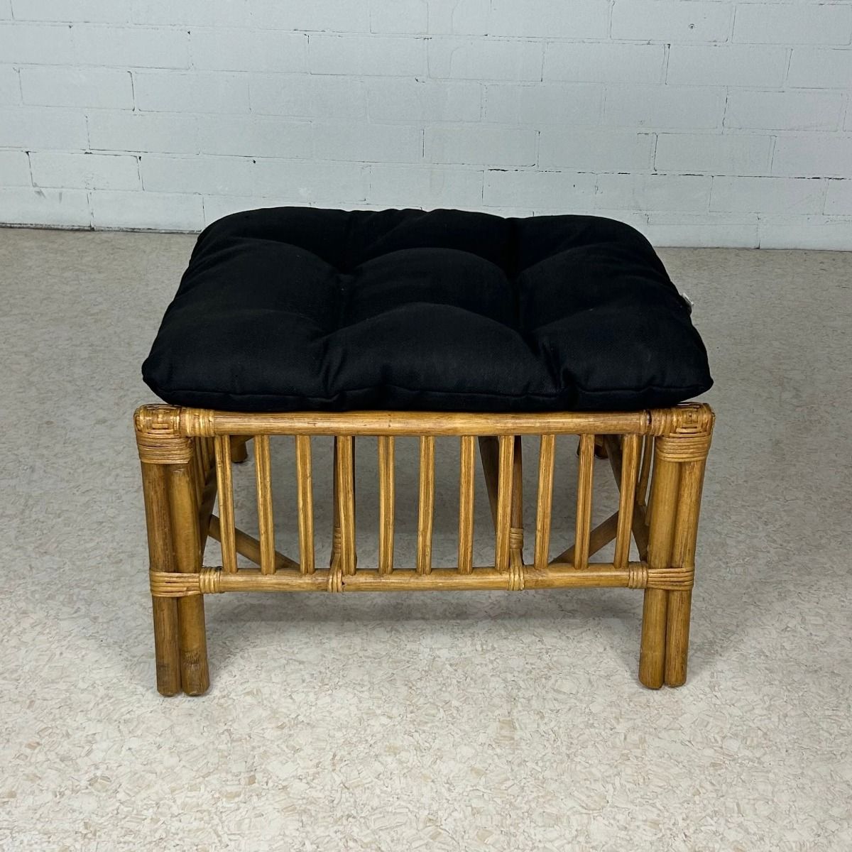 "Long Island" Lounge Foot Stool in Teak Cane with Black Covers (RRP $349) - Image 3