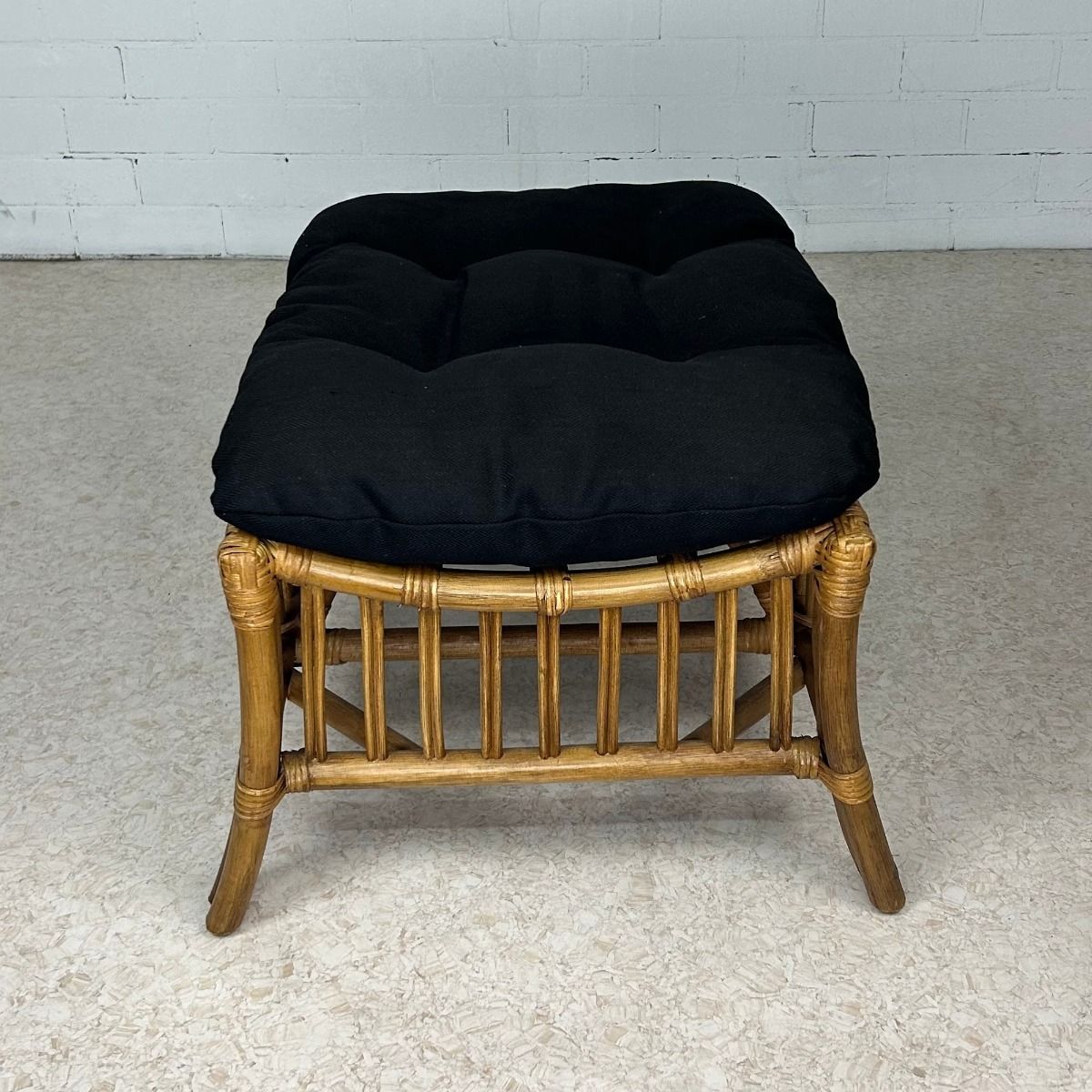 "Long Island" Lounge Foot Stool in Teak Cane with Black Covers (RRP $349) - Image 4