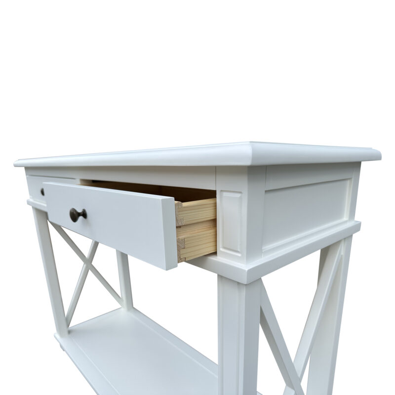 "Noosa" Hamptons Style Solid Timber Hall Table White, 110cmW x 40cmD x 80cmH (RRP $1499) - Image 3