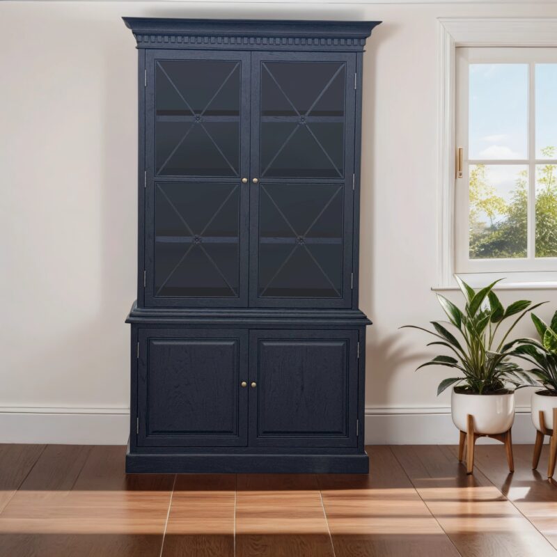 "Balmoral" Hamptons Style Timber 2 Door Buffet and Hutch Display Cabinet, Black Oak 125cmW x 45cmD x 220cmH (RRP $4999) - Image 2