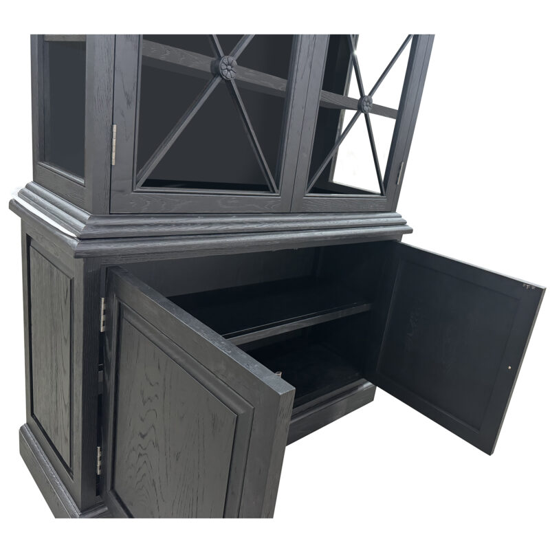 "Balmoral" Hamptons Style Timber 2 Door Buffet and Hutch Display Cabinet, Black Oak 125cmW x 45cmD x 220cmH (RRP $4999) - Image 3