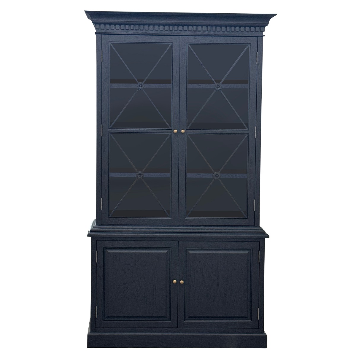 "Balmoral" Hamptons Style Timber 2 Door Buffet and Hutch Display Cabinet, Black Oak 125cmW x 45cmD x 220cmH (RRP $4999)