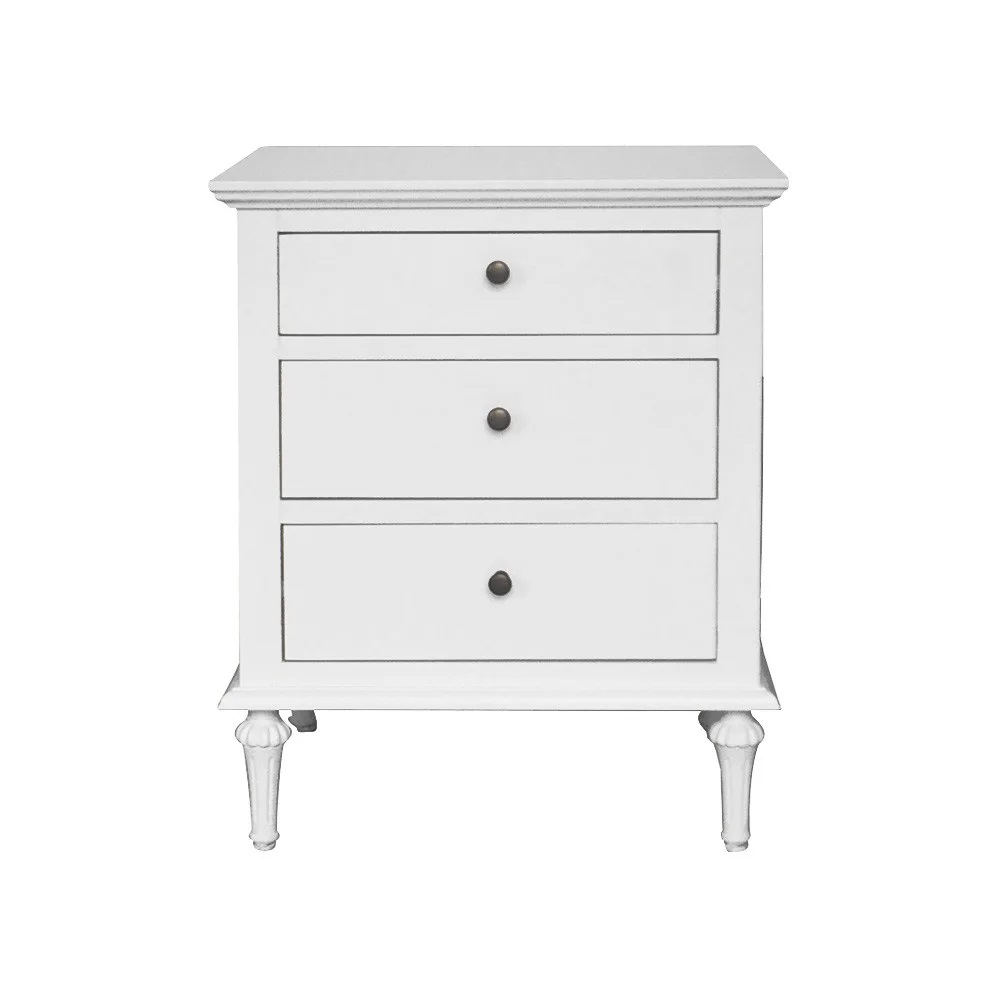 "Hampshire" Hamptons Style Solid Timber 3 Drawer Bedside Table, White 60cmW x 49cmD x 71cmH (RRP $999)