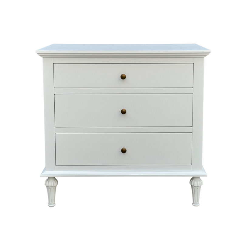 "Hampshire" Hamptons Style Solid Timber 3 Drawer Bedside Table, White 75cmW x 49cmD x 71cmH (RRP $1299)