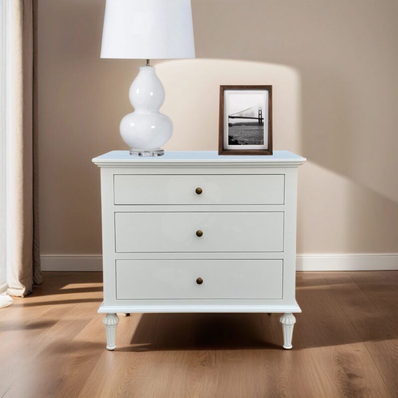 "Hampshire" Hamptons Style Solid Timber 3 Drawer Bedside Table, White 75cmW x 49cmD x 71cmH (RRP $1299) - Image 2