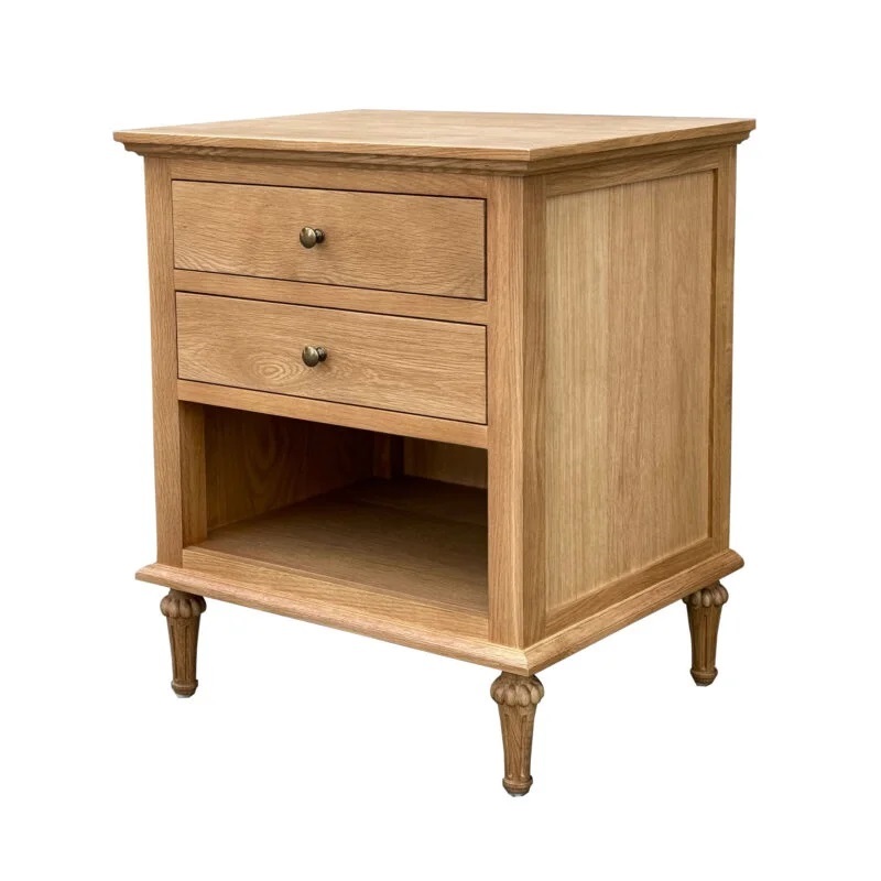 "Hampshire" Hamptons Style Solid Timber 2 Drawer Bedside Table, Natural Oak 60cmW x 49cmD x 71cmH (RRP $999)