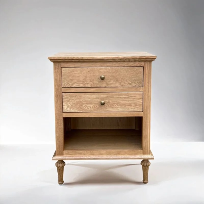 "Hampshire" Hamptons Style Solid Timber 2 Drawer Bedside Table, Natural Oak 60cmW x 49cmD x 71cmH (RRP $999) - Image 3