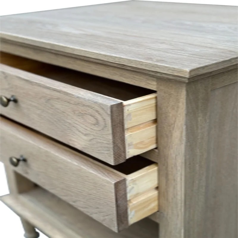 "Hampshire" Hamptons Style Solid Timber 2 Drawer Bedside Table, Weathered Oak 60cmW x 49cmD x 71cmH (RRP $999) - Image 3