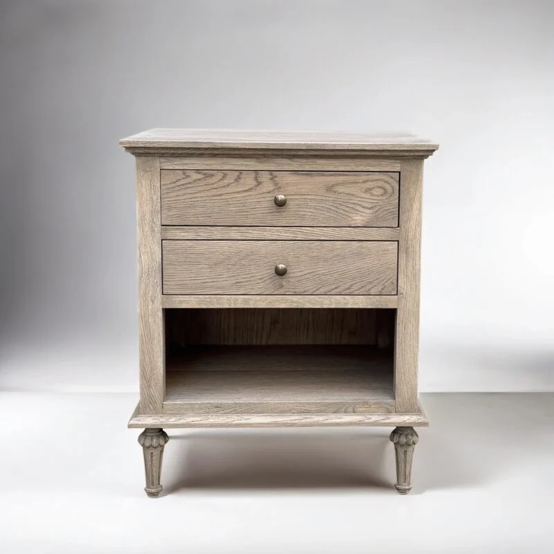"Hampshire" Hamptons Style Solid Timber 2 Drawer Bedside Table, Weathered Oak 60cmW x 49cmD x 71cmH (RRP $999) - Image 4