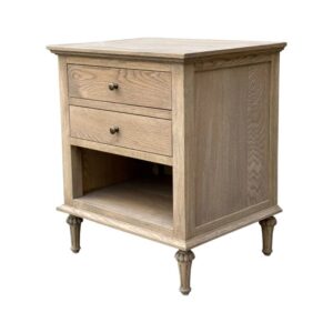 "Hampshire" Hamptons Style Solid Timber 2 Drawer Bedside Table, Weathered Oak 60cmW x 49cmD x 71cmH (RRP $999)