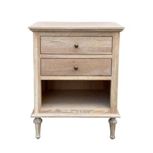 "Hampshire" Hamptons Style Solid Timber 2 Drawer Bedside Table, Whitewashed Oak 60cmW x 49cmD x 71cmH (RRP $999)