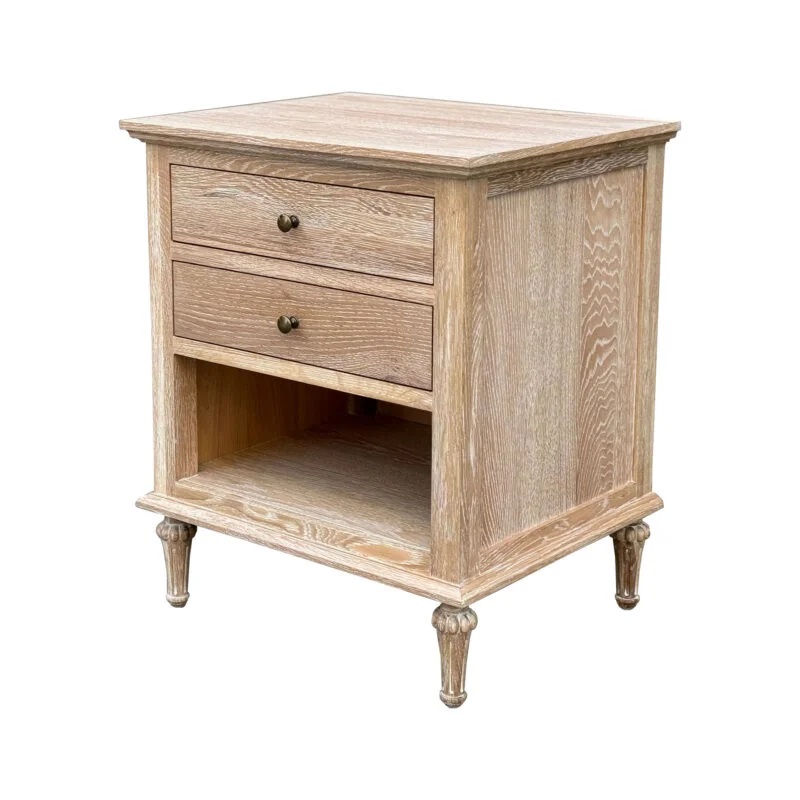 "Hampshire" Hamptons Style Solid Timber 2 Drawer Bedside Table, Whitewashed Oak 60cmW x 49cmD x 71cmH (RRP $999) - Image 2