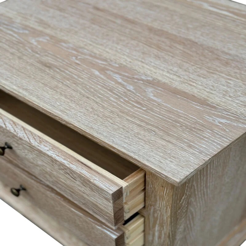 "Hampshire" Hamptons Style Solid Timber 2 Drawer Bedside Table, Whitewashed Oak 60cmW x 49cmD x 71cmH (RRP $999) - Image 4