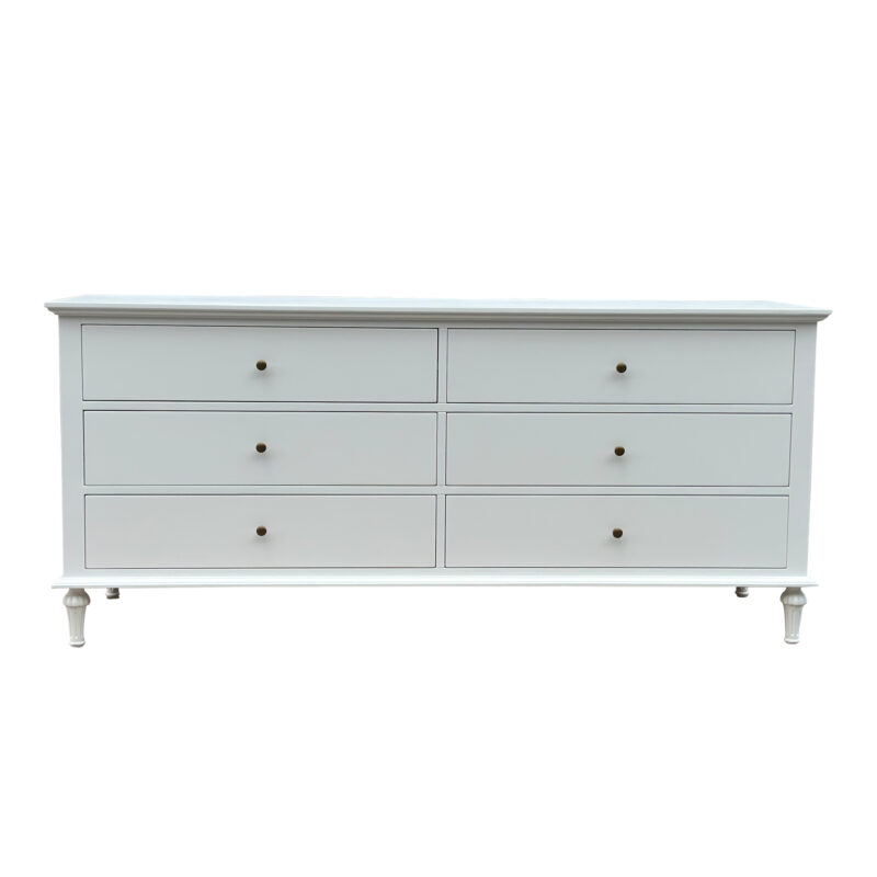 "Hampshire" Hamptons Style Solid Timber 6 Drawer Dresser, White 183cmW x 53cmD x 84cmH (RRP $2999)