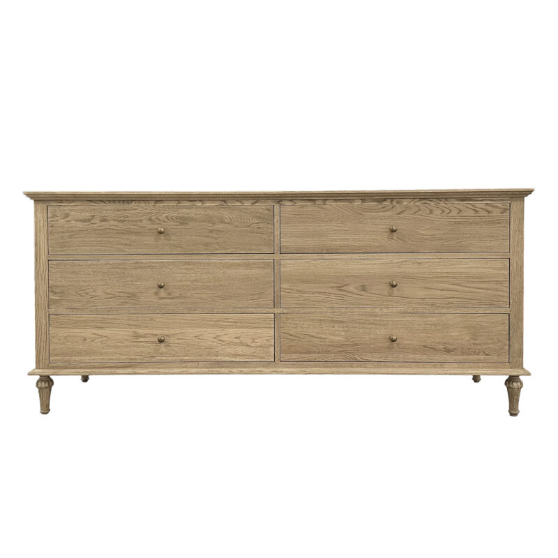 "Hampshire" Hamptons Style Solid Timber 6 Drawer Dresser, Weathered Oak 183cmW x 53cmD x 84cmH (RRP $2999)