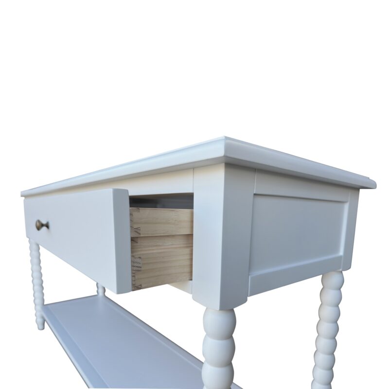 "Bobbin" Hamptons Style Timber Hall Console Table White, 160cmW x 47cmD x 80cmH (RRP $1999) - Image 4