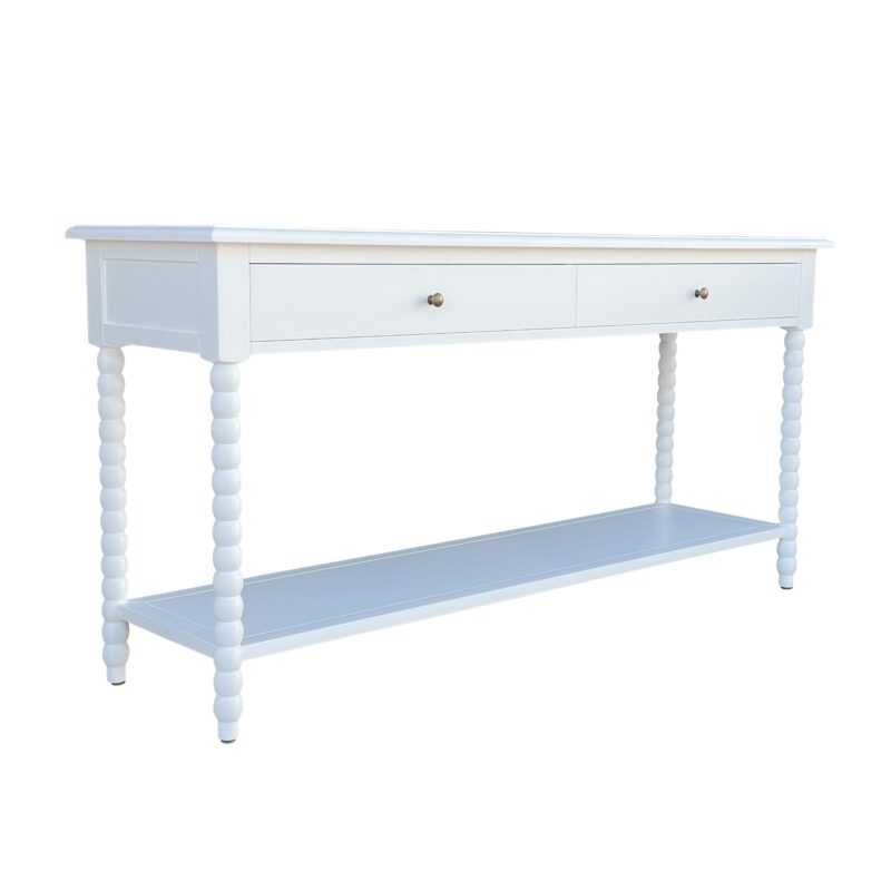 "Bobbin" Hamptons Style Timber Hall Console Table White, 160cmW x 47cmD x 80cmH (RRP $1999)