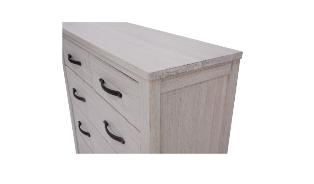 "Avalon" Hamptons Style Coastal Timber Tallboy, 102cmW x 40cmD x 107cmH White Wash (RRP $1199) - Image 3
