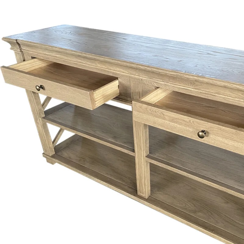 "Northampton" Hamptons Style Timber Hall Console Table Weathered Oak, 160cmW x 40cmD x 80cm (RRP $1999) - Image 3