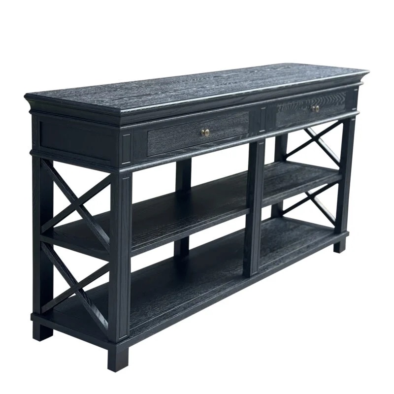 "Northampton" Hamptons Style Timber Hall Console Table Black, 160cmW x 40cmD x 80cm (RRP $1999)