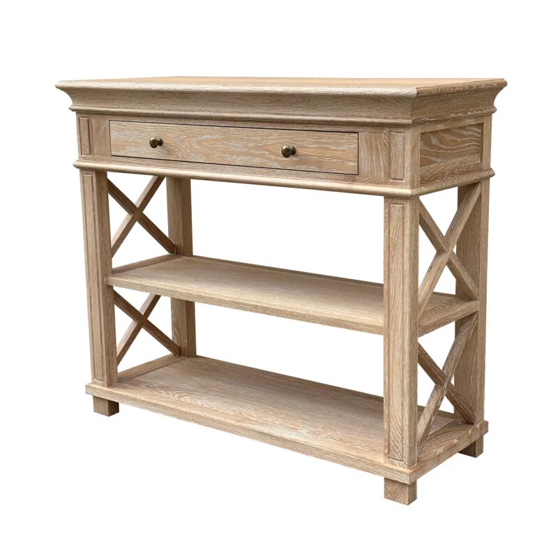 "Northampton" Hamptons Style Timber Hall Console Table Whitewashed Oak, 95cmW x 30cmD x 80cmH (RRP $1499)
