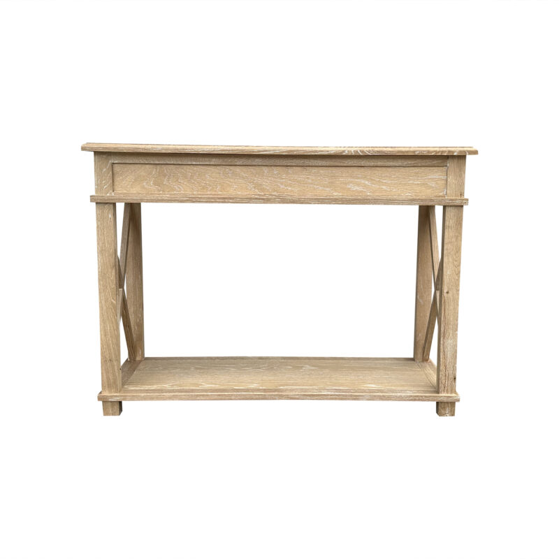 "Noosa" Hamptons Style Solid Timber Hall Table Whitewashed Oak, 110cmW x 40cmD x 80cmH (RRP $1499) - Image 2