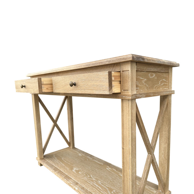 "Noosa" Hamptons Style Solid Timber Hall Table Whitewashed Oak, 110cmW x 40cmD x 80cmH (RRP $1499) - Image 3