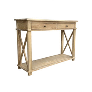 "Noosa" Hamptons Style Solid Timber Hall Table Whitewashed Oak, 110cmW x 40cmD x 80cmH (RRP $1499)