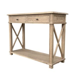 "Noosa" Hamptons Style Solid Timber Hall Table Weathered Oak, 110cmW x 40cmD x 80cmH (RRP $1499)