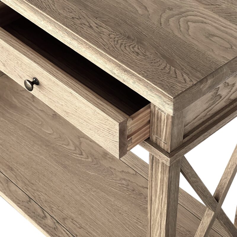 "Noosa" Hamptons Style Solid Timber Hall Table Weathered Oak, 110cmW x 40cmD x 80cmH (RRP $1499) - Image 3