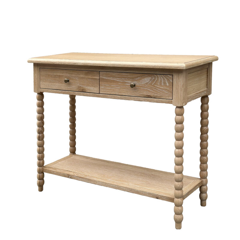 "Bobbin" Hamptons Style Timber Hall Console Table Whitewashed Oak, 110cmW x 40cmD x 80cmH (RRP $1499)