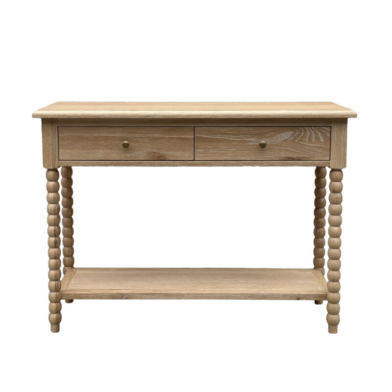 "Bobbin" Hamptons Style Timber Hall Console Table Whitewashed Oak, 110cmW x 40cmD x 80cmH (RRP $1499) - Image 2