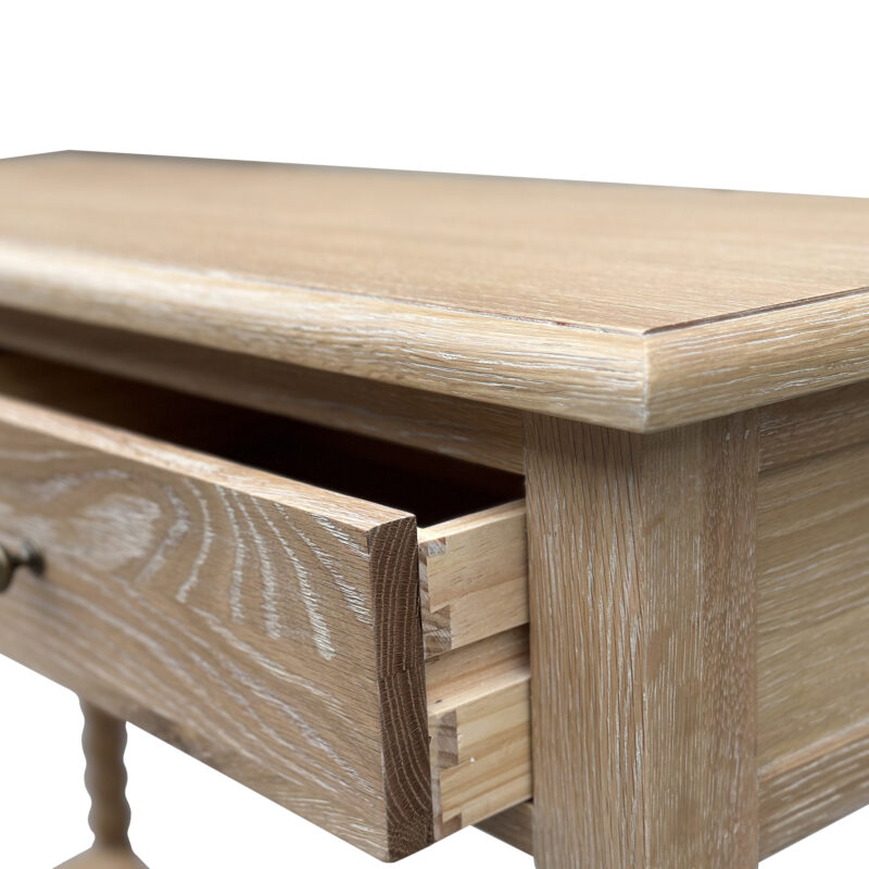 "Bobbin" Hamptons Style Timber Hall Console Table Whitewashed Oak, 110cmW x 40cmD x 80cmH (RRP $1499) - Image 3