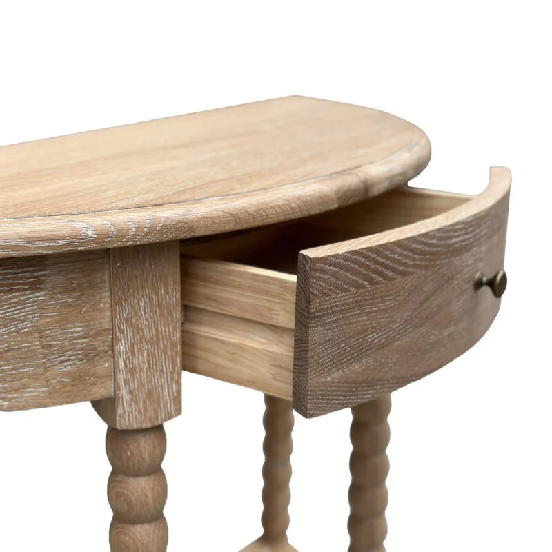 "Bobbin" Hamptons Style Timber Curved Hall Console Table Whitewashed Oak, 100cmW x 35cmD x 81cmH (RRP $1299) - Image 2