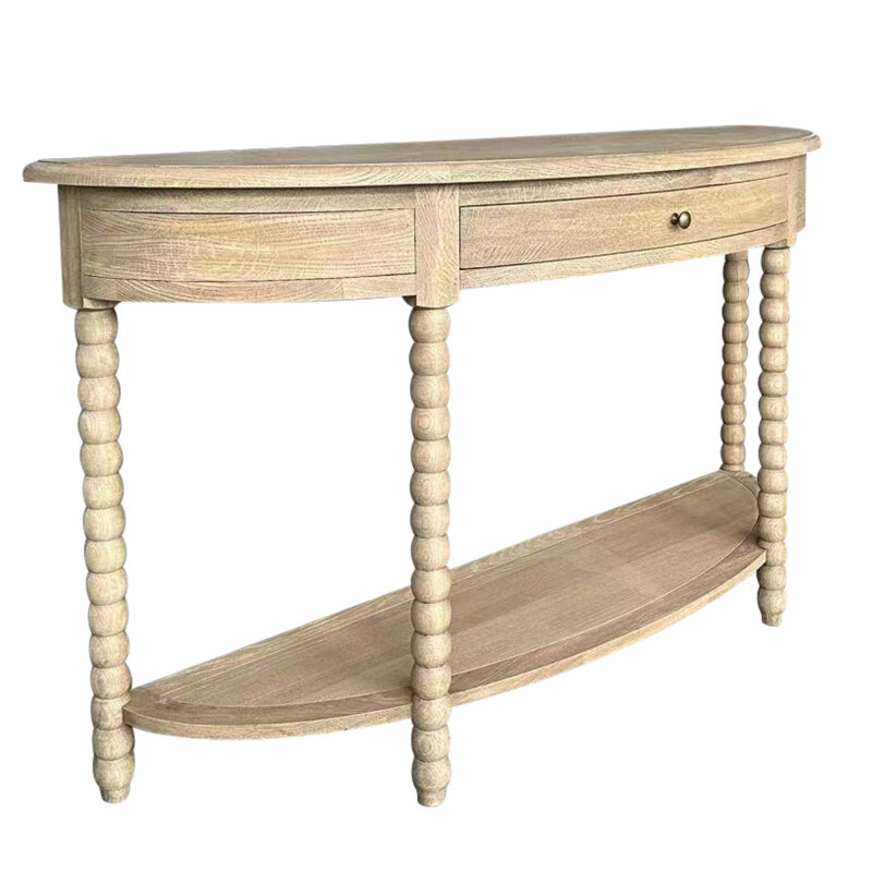 "Bobbin" Hamptons Style Timber Curved Hall Console Table Weathered Oak, 140cmW x 42cmD x 80cmH (RRP $1899)