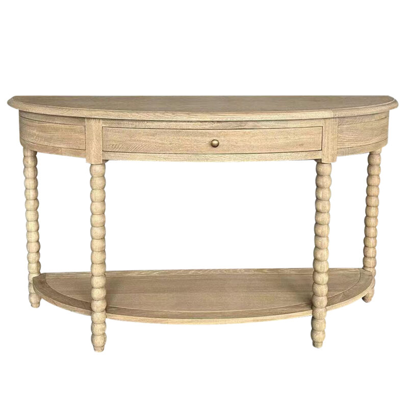 "Bobbin" Hamptons Style Timber Curved Hall Console Table Weathered Oak, 140cmW x 42cmD x 80cmH (RRP $1899) - Image 2