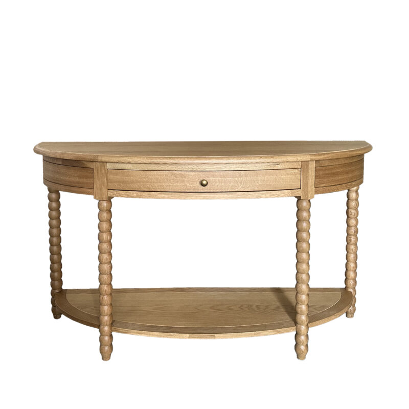 "Bobbin" Hamptons Style Timber Curved Hall Console Table Natural Oak, 140cmW x 42cmD x 80cmH (RRP $1899)