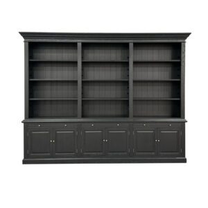 wp-image-tigress-43727.jpg "Daydream" Hamptons Style 3-Bay Timber Library Bookcase Black Oak Finish, 300cmW x 43cmD x 230cmH (RRP $8999)