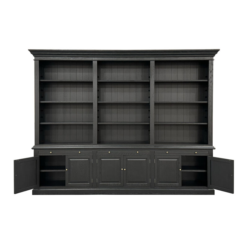 "Daydream" Hamptons Style 3-Bay Timber Library Bookcase Black Oak Finish, 300cmW x 43cmD x 230cmH (RRP $8999) - Image 2