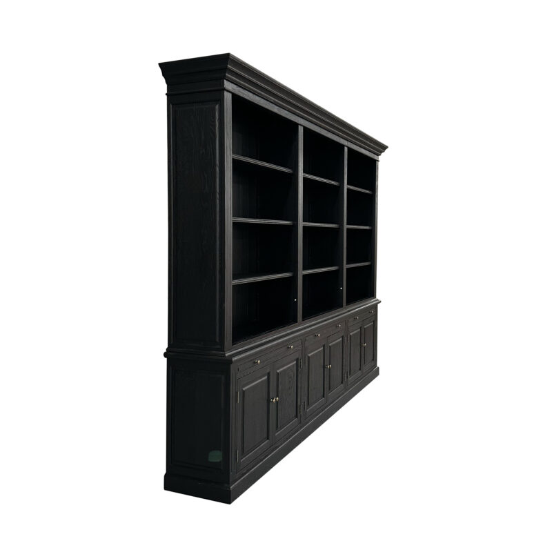 "Daydream" Hamptons Style 3-Bay Timber Library Bookcase Black Oak Finish, 300cmW x 43cmD x 230cmH (RRP $8999) - Image 3
