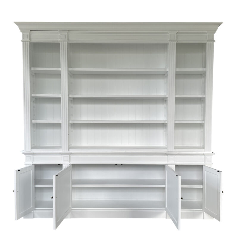"Sanctuary" Hamptons Style Library Timber Bookcase Cabinet, White 240 × 45 × 230cm (RRP $8499) - Image 3
