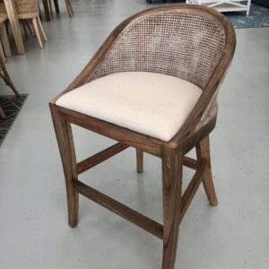 "Maldives" Hamptons Resort Style Barstool Greywash Rattan with Mindi Timber Frame & Legs (RRP $599)