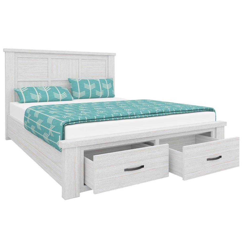 "Avalon" Hamptons Style Coastal Timber King Bed with Storage at Footboard, Whitewash (RRP $2299) - Image 2