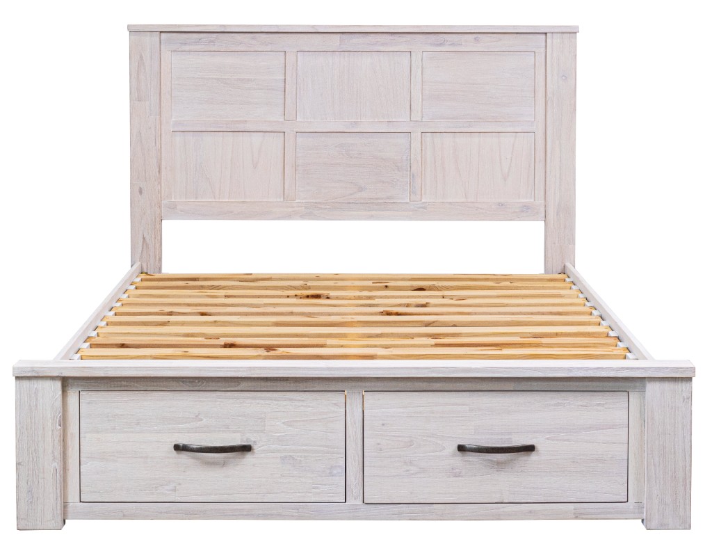 "Avalon" Hamptons Style Coastal Timber King Bed with Storage at Footboard, Whitewash (RRP $2299) - Image 4