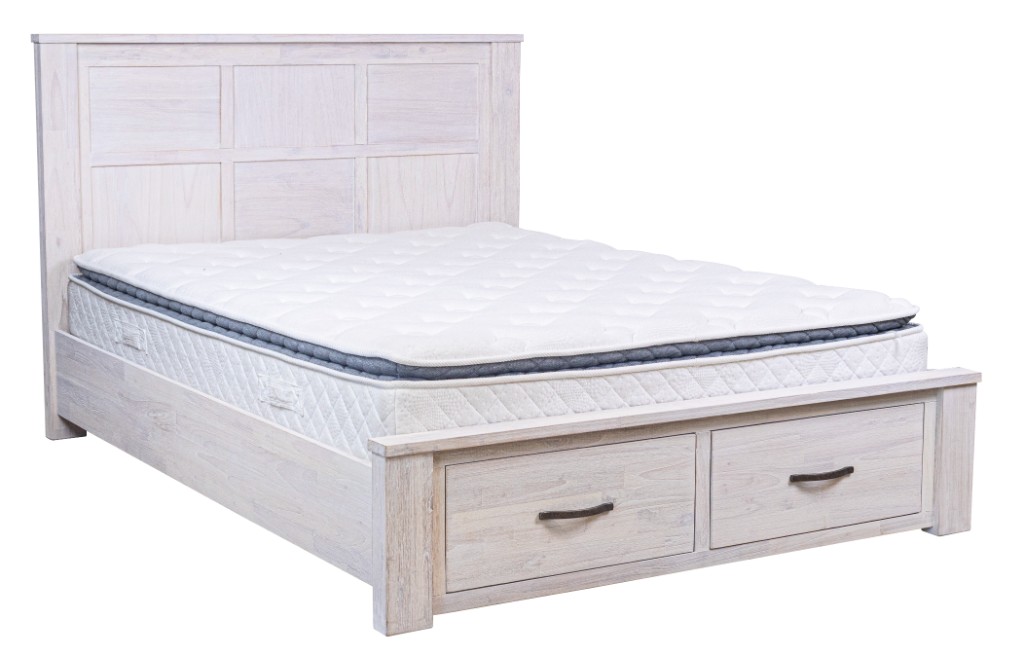 "Avalon" Hamptons Style Coastal Timber King Bed with Storage at Footboard, Whitewash (RRP $2299) - Image 6