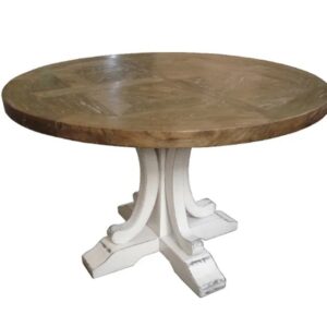 wp-image-tigress-43919.jpg "Maison" Hamptons Style Round Dining Table Pedestal Base Reclaimed Elm, Distressed White Base 150cm (RRP $2999)