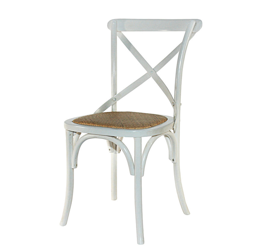 "Paris" Hamptons Style Timber Dining Chair Cross Back, White with Rattan Seat (RRP $349)