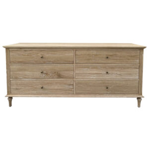 "Hampshire" Hamptons Style Solid Timber 6 Drawer Dresser, Whitewashed Oak 183cmW x 53cmD x 84cmH (RRP $2999)