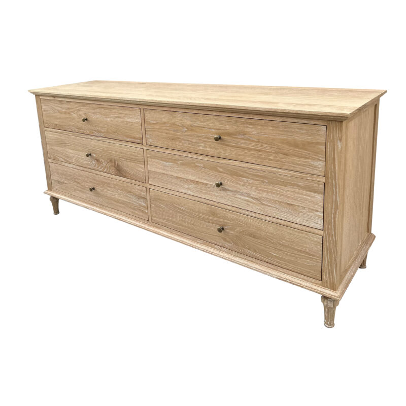 "Hampshire" Hamptons Style Solid Timber 6 Drawer Dresser, Whitewashed Oak 183cmW x 53cmD x 84cmH (RRP $2999) - Image 2