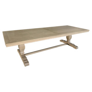 Sophia Oak Trestle Hamptons Style Hardwood Timber Dining Table with Pedestal Base, Weathered Oak 300cmW x 120cmD x 78cmH (RRP $5499)